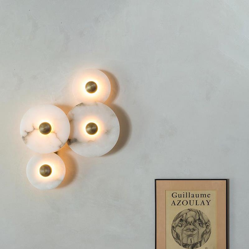 Minimalist round marble wall lamp with LED light for bedroom and living room