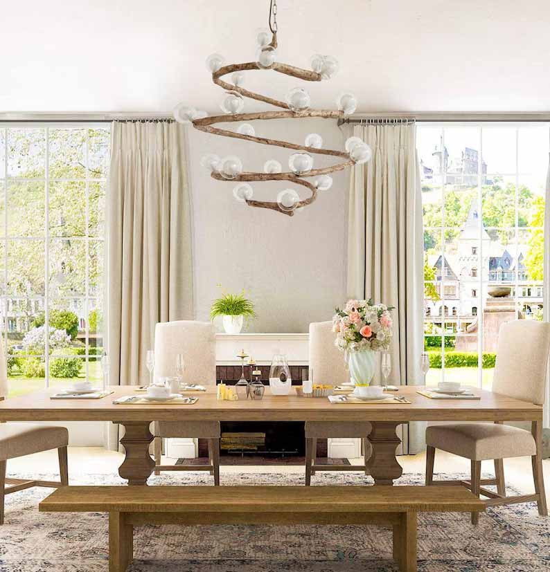 YiDao Nordic Tree Branch Chandelier with LED Bubble Glass