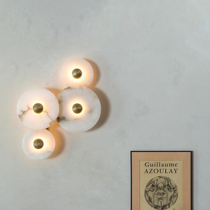 Minimalist round marble wall lamp with LED light for bedroom and living room