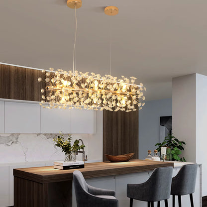 Gold crystal dandelion pendant light for dining room