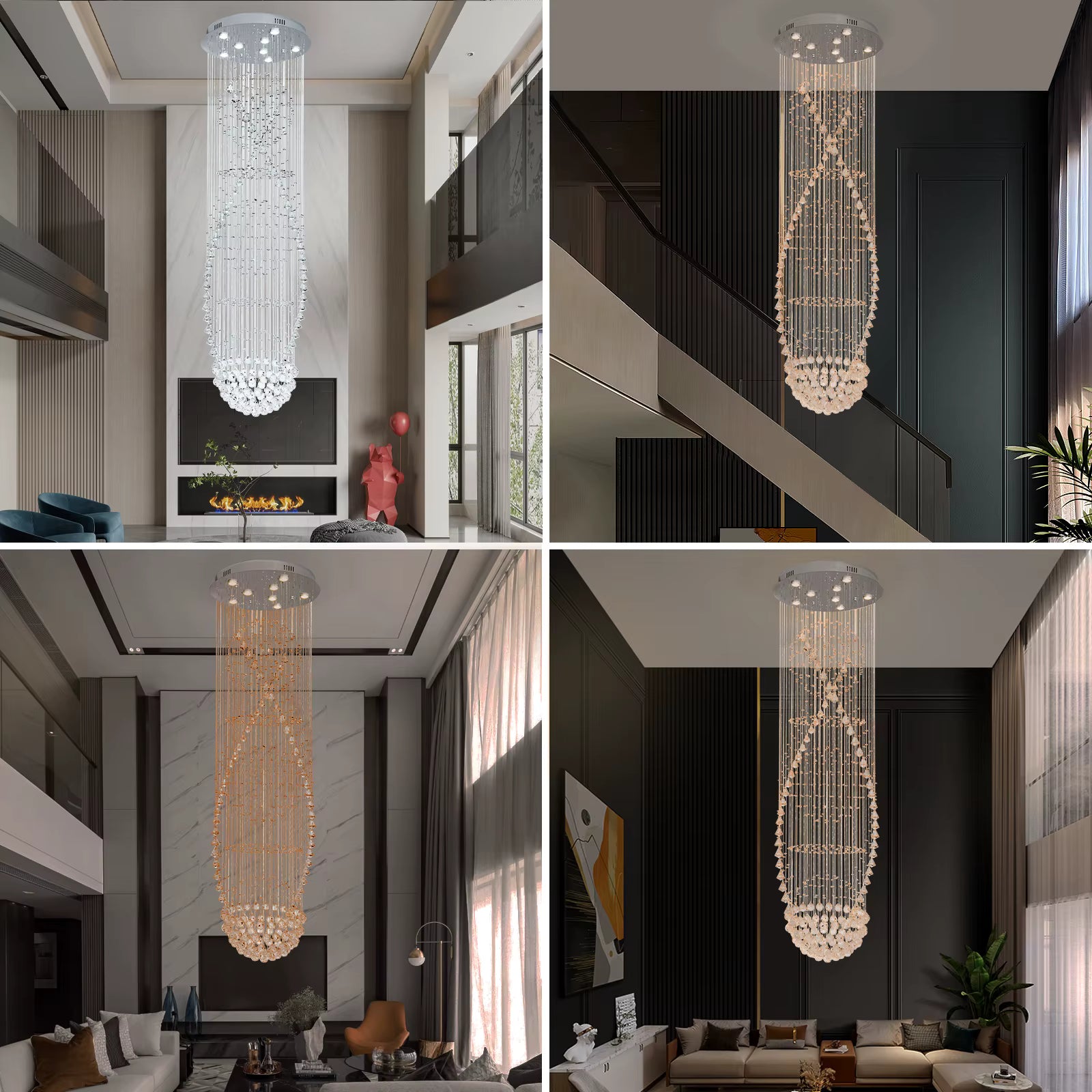 Luxury crystal spiral chandelier for high ceilings