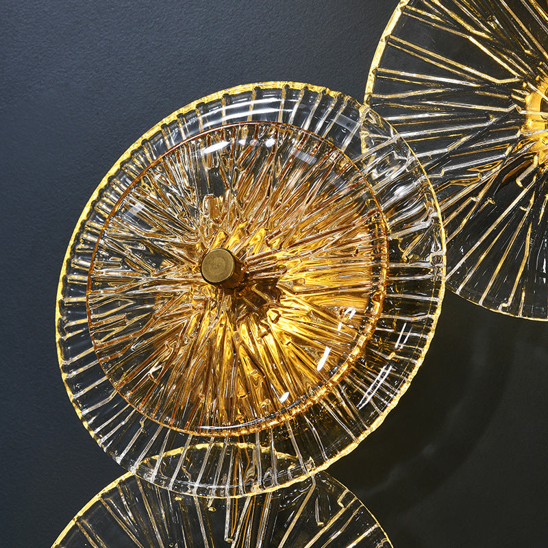 Modern round glass wall lamp with golden iron body for bedroom and living room